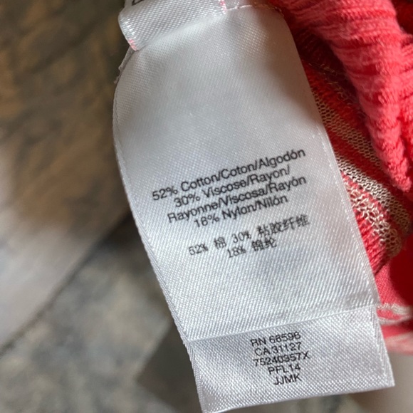 DKNY Women’s Orange and White Geometric Pattern 3/4 Length Sleeve Light Sweater - Picture 4 of 4